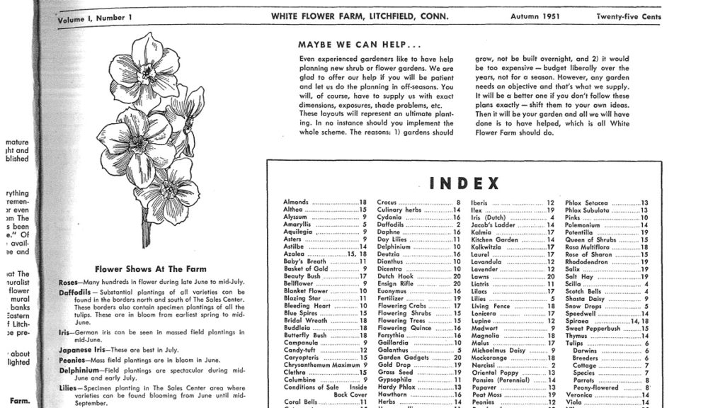 1951 White Flower Farm catalog index